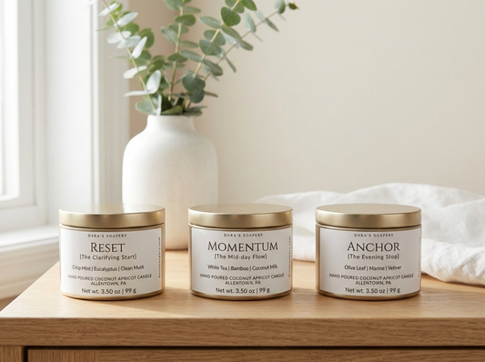 three gold tin candles 